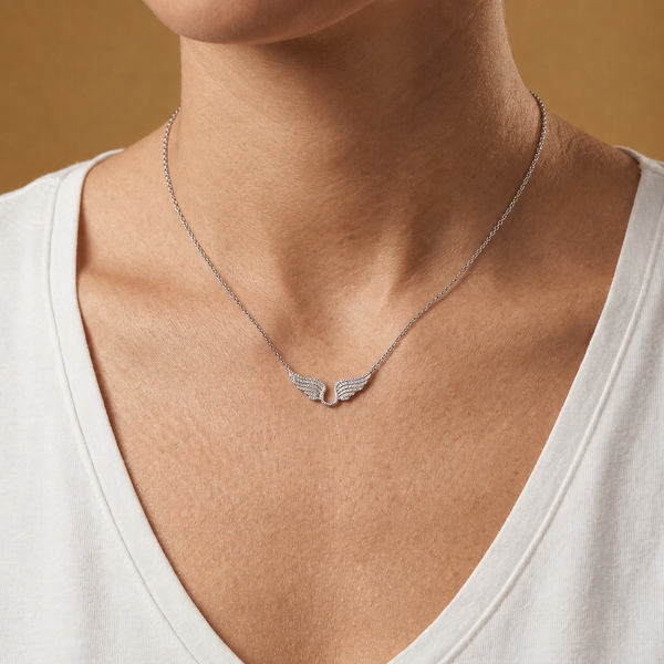 Sterling Silver Wide Angel Wings Necklace - JOOLS By Jenny Brown