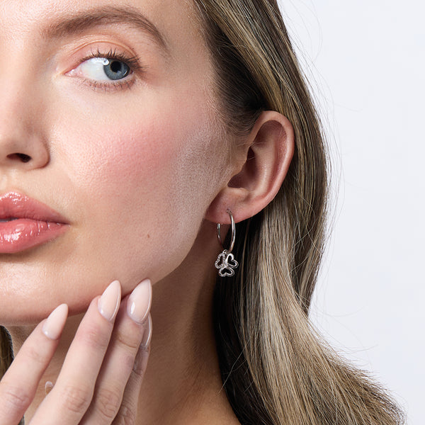 Sterling Silver Clover Hoop Earrings