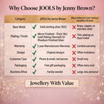 Load image into Gallery viewer, Comparison chart of JOOLS by Jenny Brown jewelry with other brands on a pink background.