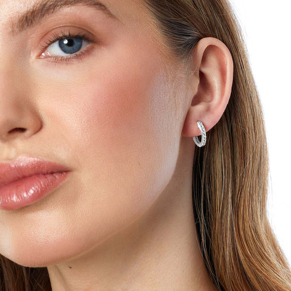 Sterling Silver Small Cubic Zircomia Huggie Hoop Earrings -JOOLS by Jenny Brown