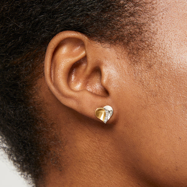 Yellow Gold And Silver Brushed Stud Earrings -Jenny Brown