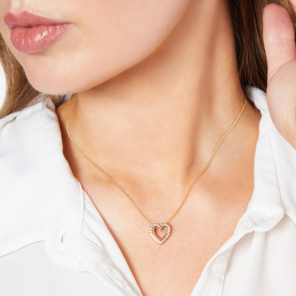 Yellow Gold Halo Heart Open Pendant With Pave Surround-JOOLS by Jenny Brown