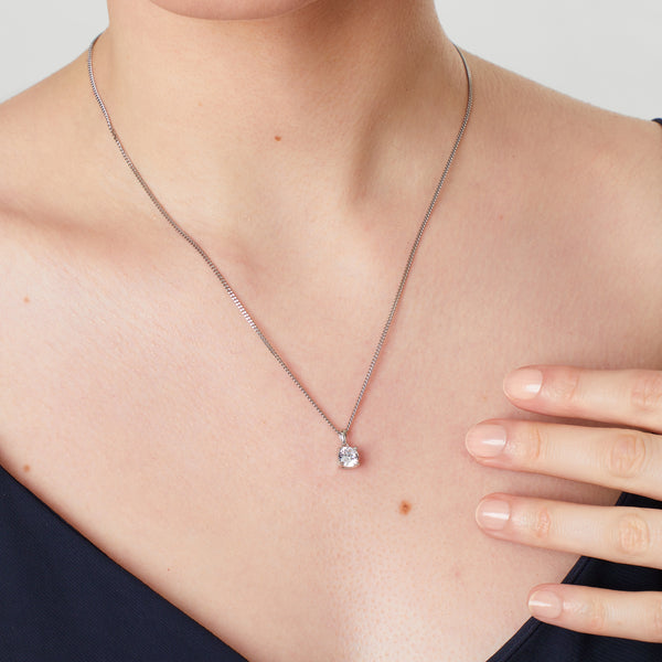 Sterling Silver Pendant - Single One Carat Brilliant Cut Round Cubic Zirconia Pendant- JOOLS By Jenny Brown