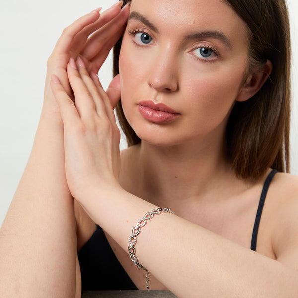 Sterling Silver And Cubic Zirconia Twisted Link Bracelet JOOLS by Jenny Brown