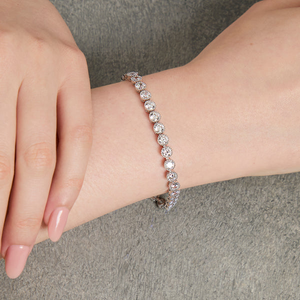 Sterling Silver Bracelet With Round Zirconia With a Beaded Edge - JOOLS By Jenny Brown