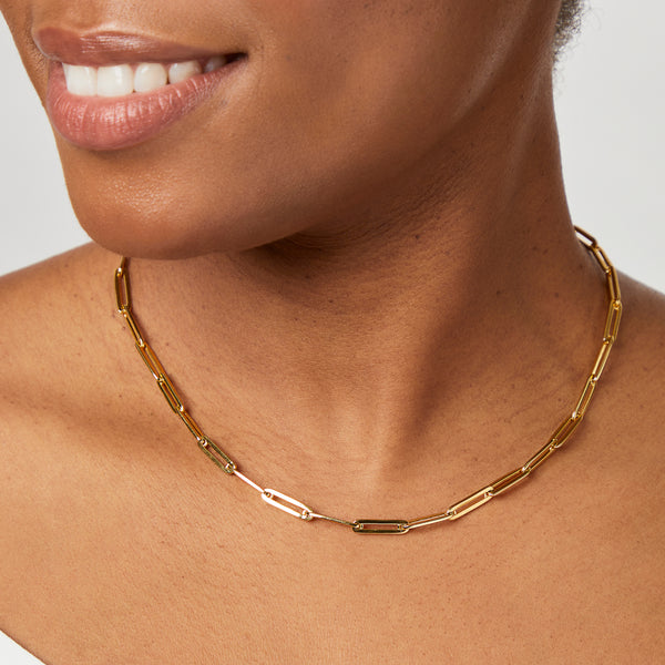 A yellow gold full paper link necklace with a 3cm extension chain-JOOLS by Jenny Brown