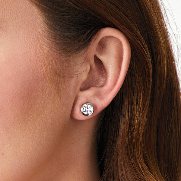 Sterling Silver Stud Earring With Rubover Set Cubic Zirconia JOOLS by Jenny Brown