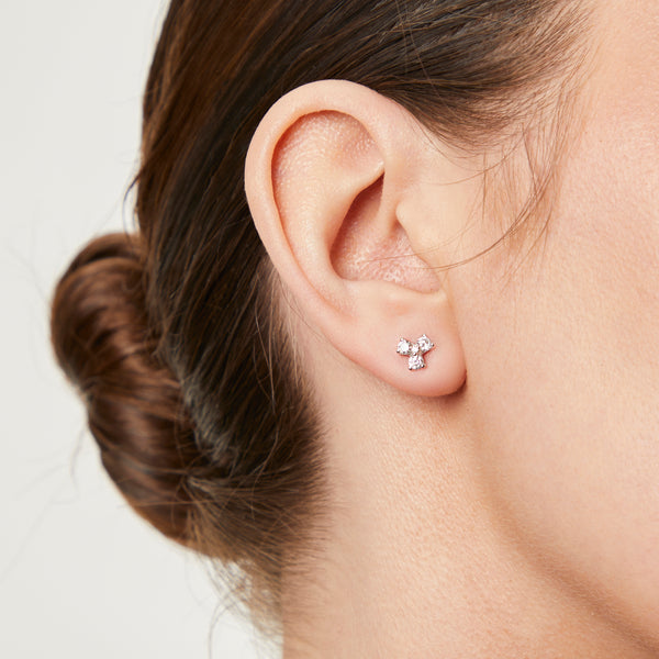 STERLING SILVER AND WHITE ZIRCONIA THREE POINT PETAL EARRINGS WITH A ZIRCONIA CENTRE JOOLS By Jenny Brown