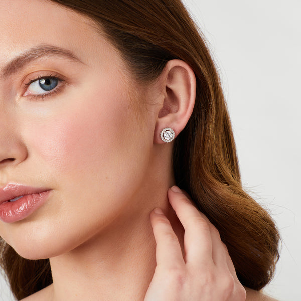 Sterling Silver Halo Cubic Zirconia Stud Earrings - JOOLS By Jenny Brown