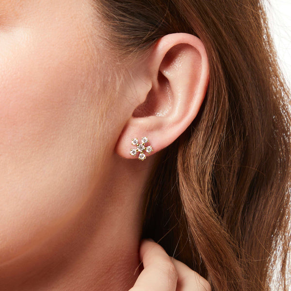 Yellow Gold Six Cubic Zirconia Stone Earrings- JOOLS By Jenny Brown