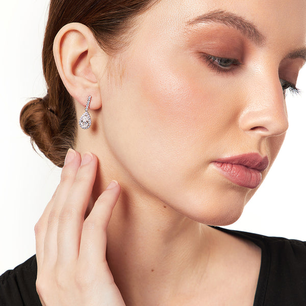 Sterling Silver Teardrop Drop Cubic Zirconia Earring With Pave Surround And Bale JOOLS by Jenny Brown