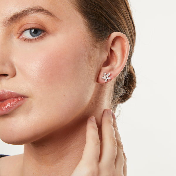 Sterling Silver Flower Stud Earring With 5 Marquise Cubic Zirconia Petals -JOOLS by Jenny Brown
