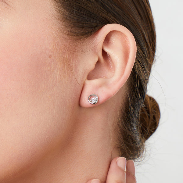 Sterling Silver Open Swirl Circle Stud Set With Offset Cubic Zirconia JOOLS by Jenny Brown