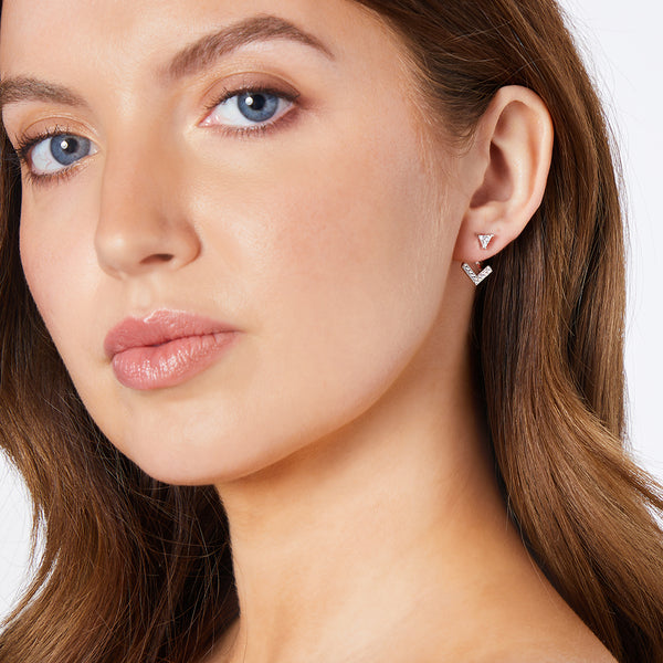 Sterling Silver Jacket V Shape Earring With Cubic Zirconia-JOOLS by Jenny Brown