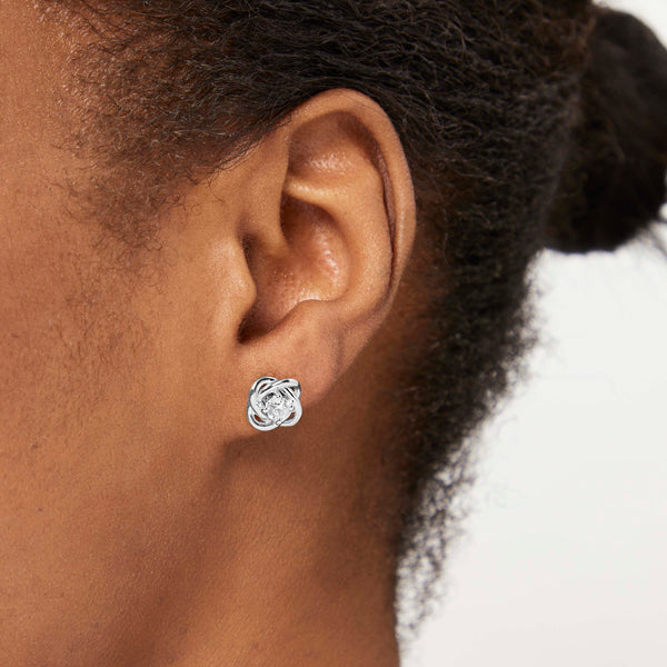 Sterling Silver Woven Knot Stud Earrings With Cubic Zirconia-JOOLS by Jenny Brown