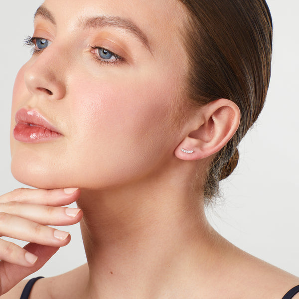 Sterling Silver Curved Stud Earring With Pave Set Cubic Zirconia JOOLS by Jenny Brown