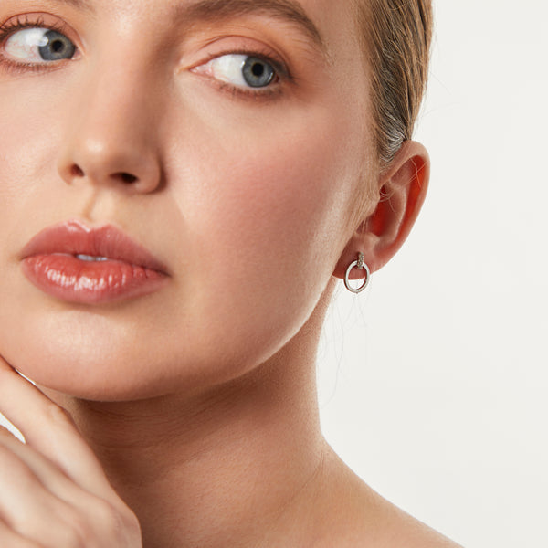 A pair of sterling silver circle stud earrings with cubic zirconia stones set bale-JOOLS by Jenny Brown