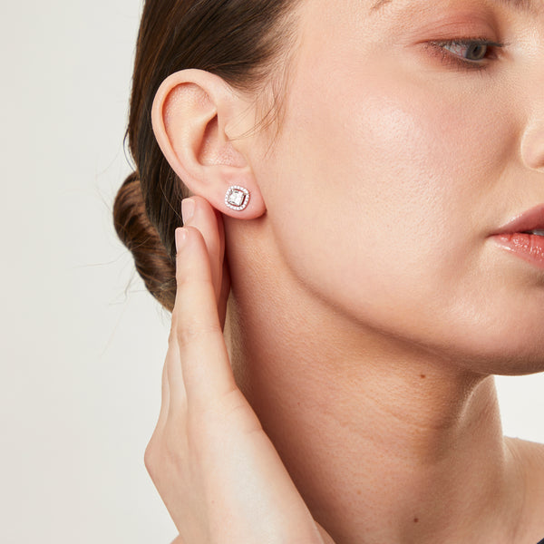 Sterling Silver Small Cushion Cut Halo Earrings JOOLS by Jenny Brown