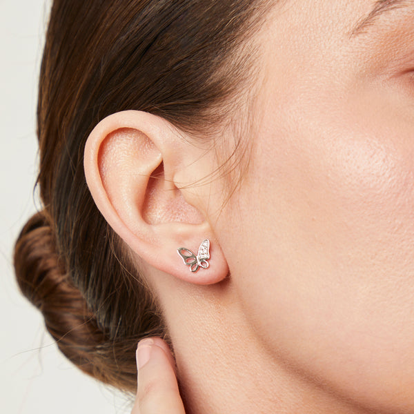 Sterling Silver Butterfly Part Cubic Zirconia Stud Earrings - JOOLS By Jenny Brown