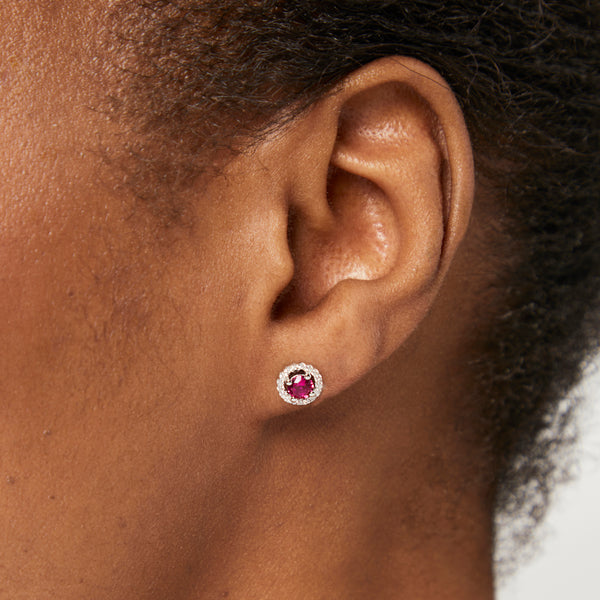 Sterling Silver Ruby Red Halo Studs With Central 4mm Cubic Zirconia - JOOLS by Jenny Brown