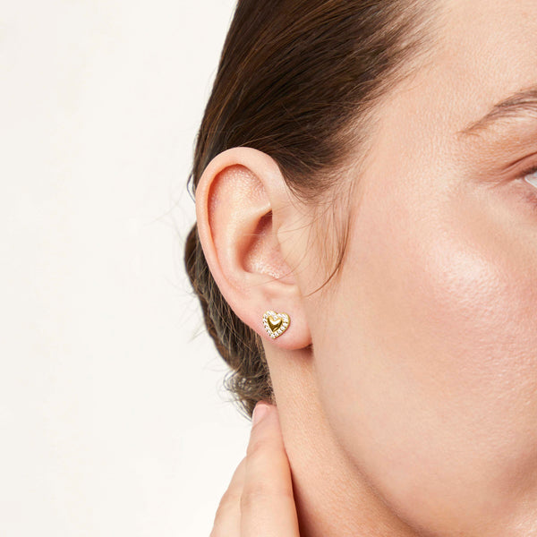 Gold Vermeil Solid Heart Halo Stud Earrings