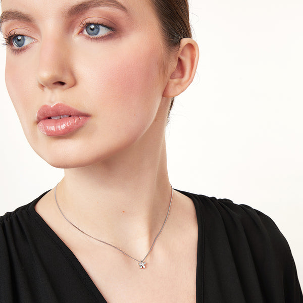 Sterling Silver Flower Pendant - Five Petal Silver Flower With Cubic Zirconia Stones Centres - JOOLS By Jenny Brown