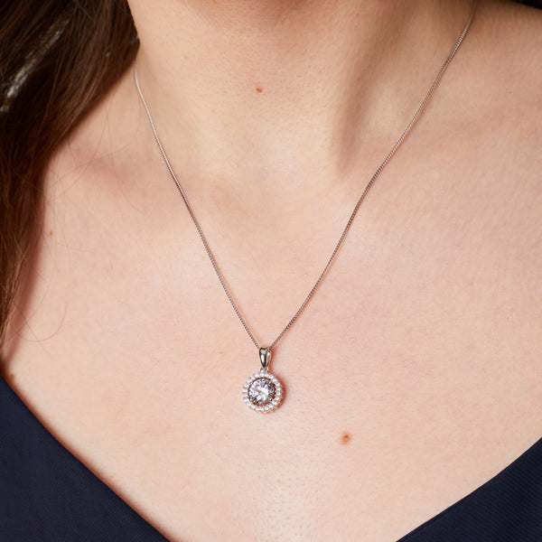 Sterling Silver Pendant- Round CZ Stone WithPave Surround - JOOLS By Jenny Brown