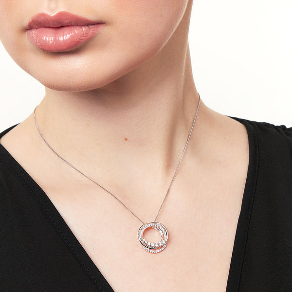 Sterling Silver Twin Circle Cubic Zirconia Pendant -JOOLS by Jenny Brown