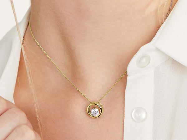 Yellow Gold Small Open Circle Cubic Zirconia Pendant - JOOLS By Jenny Brown