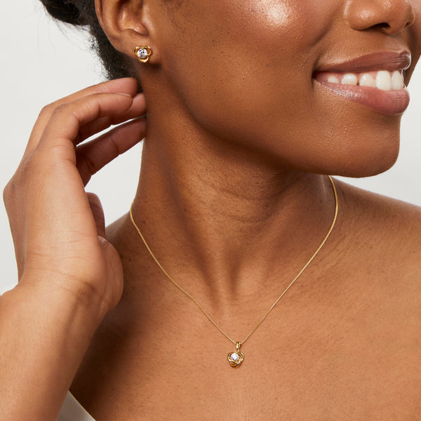 Yellow Gold Knot Pendant A Round Cubic Zirconia Centre-JOOLS by Jenny Brown