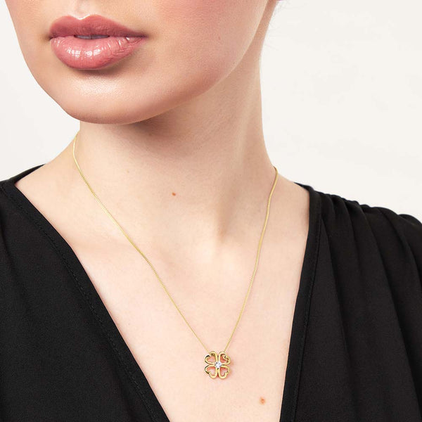 Gold Vermeil Heart Shape Clover Pendant With Cubic Zirconia Centre - JOOLS By Jenny Brown