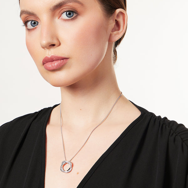 A sterling silver woven circle pendant adorned with cubic zirconia,-JOOLS by Jenny Brown