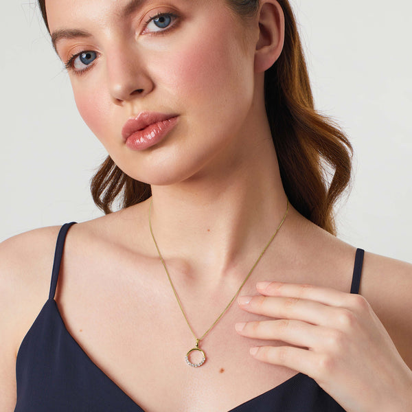 Gold Vermeil Half Stone Set Circle Pendant