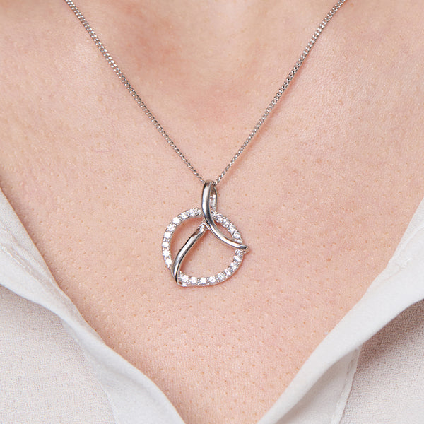 Pave Set Round Pendant With Sterling Silver Detail