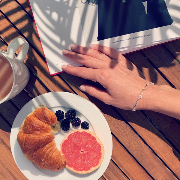 Sterling Silver Bracelet Set With Alternating Flower