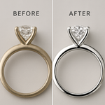 Load image into Gallery viewer, Before and after comparison of a gold and silver ring with a diamond.