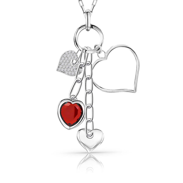 Charm Pendant with Pave Set Heart & Red Heart