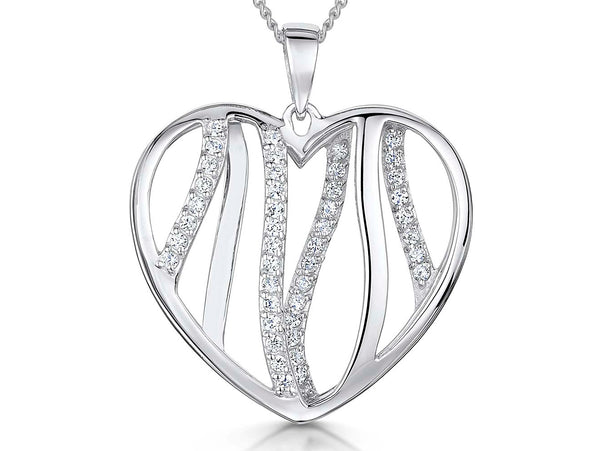Sterling Silver Small Open Striped Heart Pendant - JOOLS By Jenny Brown