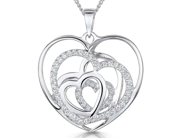 Sterling Silver pendant with three interlocking hearts, each studded with cubic zirconia stone-JOOLS by Jenny Brown