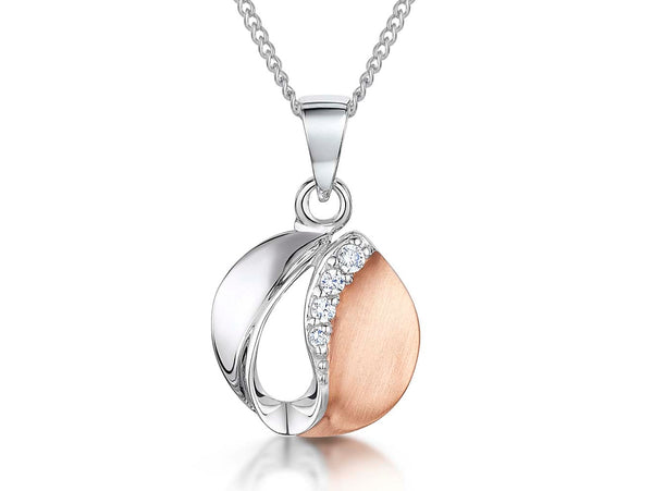 Sterling Silver Satin Rose Gold And Cubic Zirconia Pendant - JOOLS By Jenny Brown