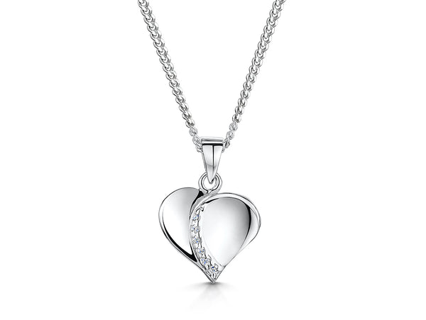 A sterling silver polished heart pendant with a cubic zirconia stone in the center-JOOLS by Jenny Brown