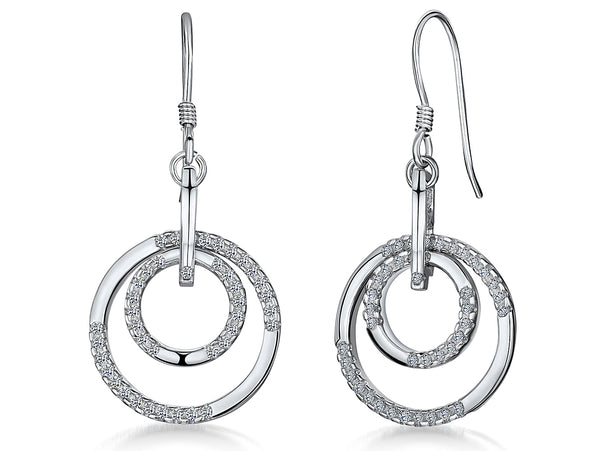 Sterling Silver Double Circle Drop Earrings - JOOLS By Jenny Brown