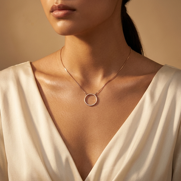 Rose Gold Open Circle Pendant With Cubic Zirconia