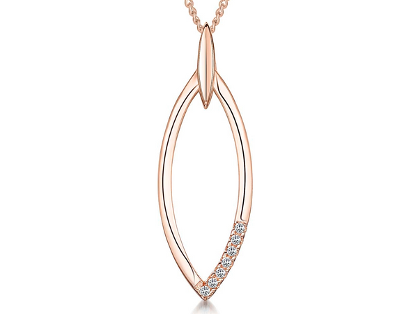Rose Gold Open Angular Oval Pendant Set With Cubic Zirconia-JOOLS by Jenny Brown