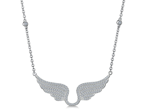 Sterling Silver Wide Angel Wings Necklace - JOOLS By Jenny Brown