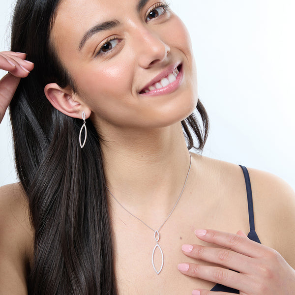 Sterling Silver Angular Oval Drop Earrings Set With Cubic Zirconia Stones - JOOLS By Jenny Brown