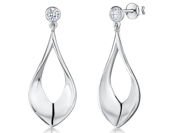 Sterling Silver Oval Drop Earrings With Cubic Zirconia Bale-JOOLS by Jenny Brown