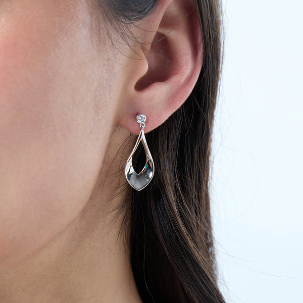 Sterling Silver Oval Drop Earrings With Cubic Zirconia Bale-JOOLS by Jenny Brown