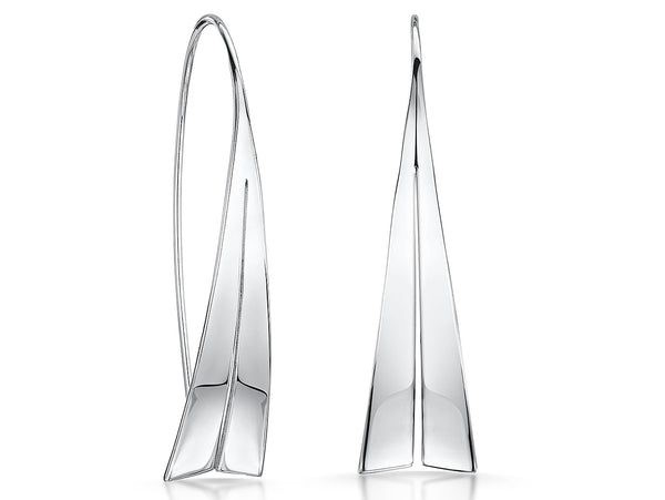 A pair of sterling silver sail shape pull through earrings.