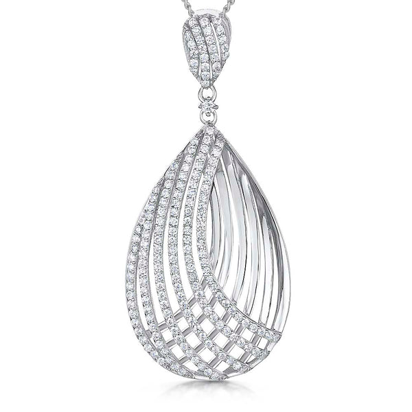 Sterling Silver Delicate Stranded Woven Pendant With Pave Set Cubic Zirconia Stonespendants - JOOLS By Jenny Brown